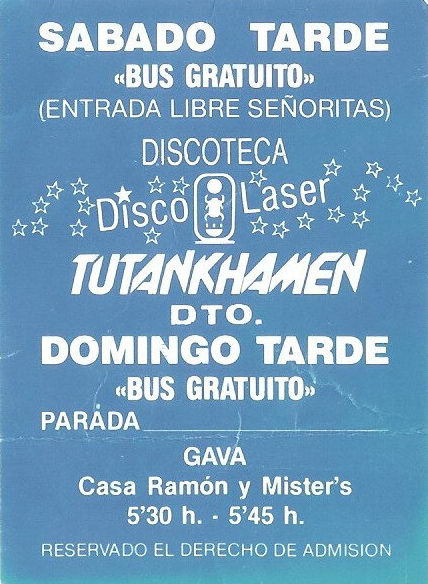Flyer de los domingos tarde de la discoteca Tutankhamen de Gav� Mar